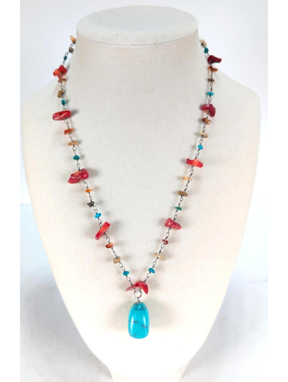 Vintage Lia Sophia Genuine Jasper & Howlite Turquoise Beaded Necklace 19"